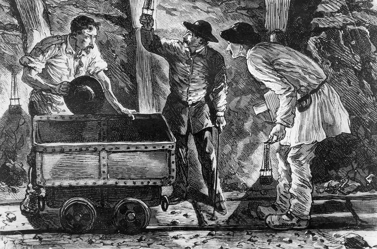 Scène dans une mine de charbon, illustration de Germinal par Émile Zola (1840-1902), 1886 - French School
