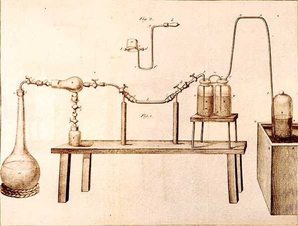 Équipement scientifique, des Éléments de chimie par Antoine Laurent de Lavoisier, gravé par D.Lizars - French School