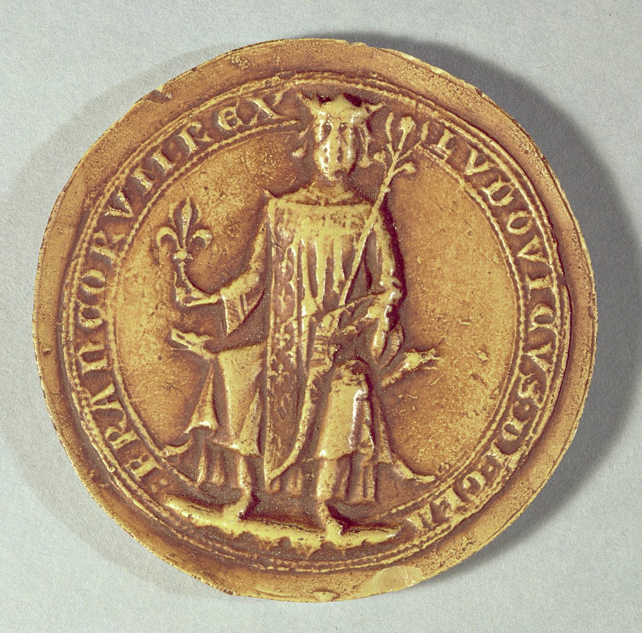 Sceau de Saint Louis (1214-70) tenant un sceptre et la fleur de lys, vers 1252 - French School