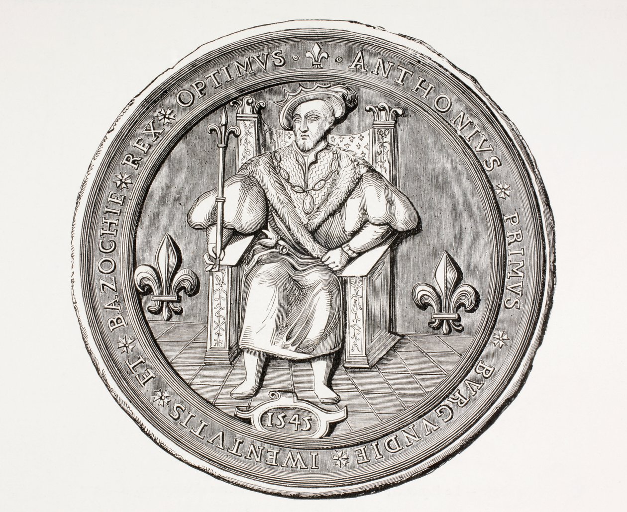 Sceau du Roi de la Basoche, chef de la guilde des clercs de justice du système judiciaire de Paris, de Les Arts au Moyen Âge, publié en 1873 - French School