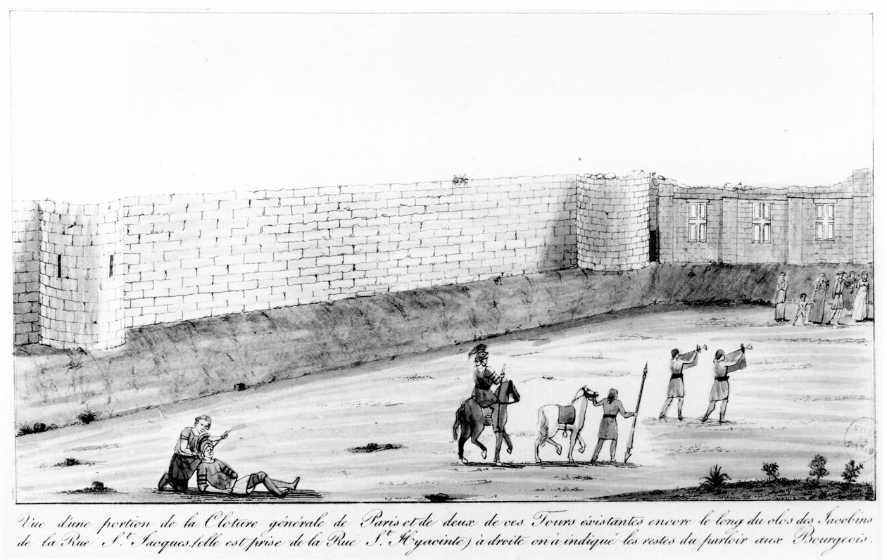 Section du mur de la rive droite de Paris construit entre 1190 et 1209 sur ordre de Philippe II Auguste, fin du XVIIIe siècle - French School