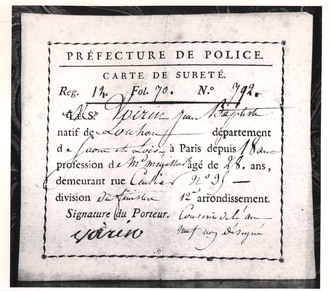 Carte de sécurité, 1808 - French School
