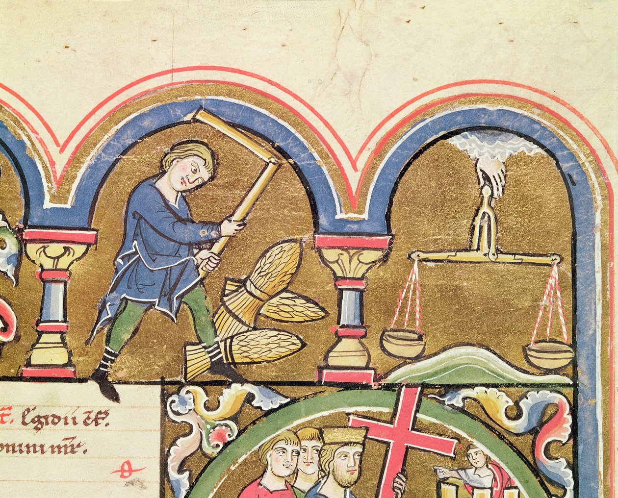 Septembre : Battage du grain, du Psautier de Sainte Élisabeth - French School