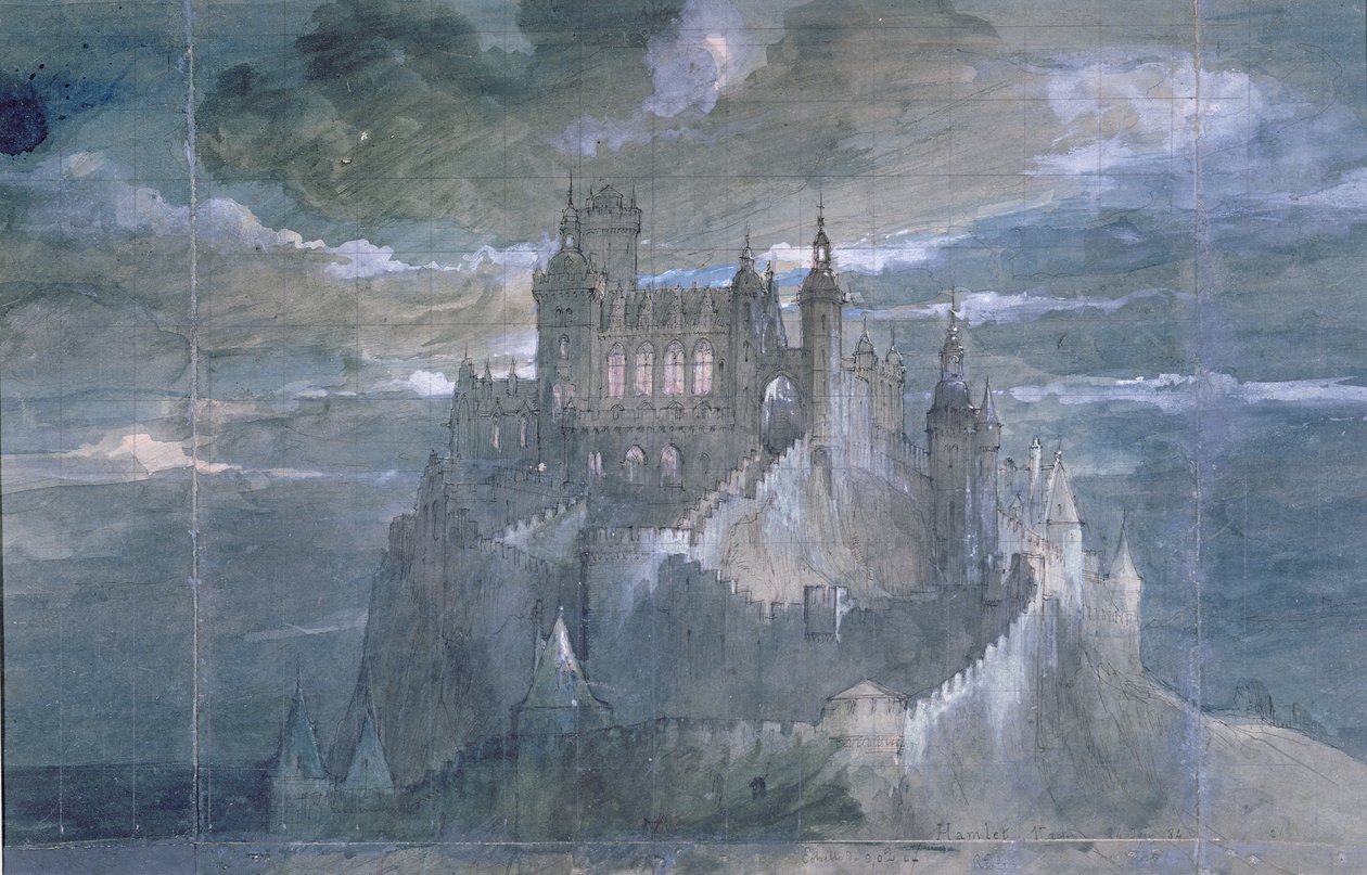 Décor de scène pour une production de Hamlet (Acte Un) à la Comédie-Française, 1884 - French School