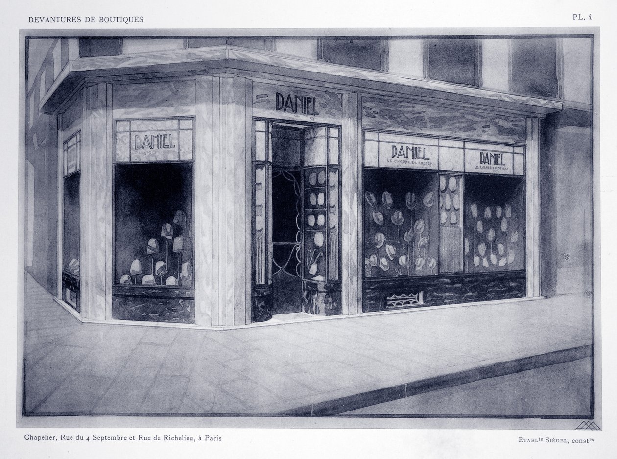 Devanture de boutique, Planche 4, illustration de Devantures de Boutiques par Louis-Pierre Sezille, Paris, 1927 - French School