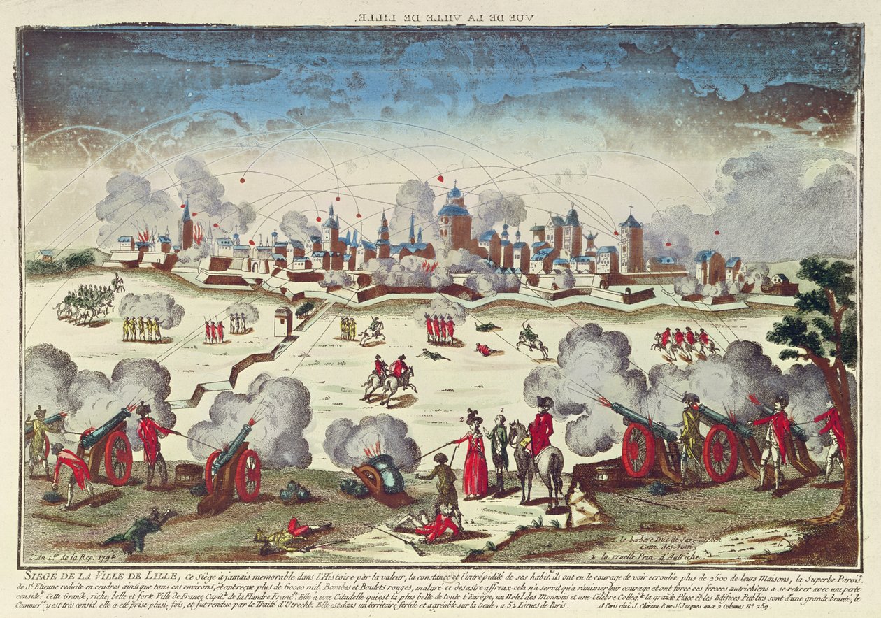 Siège et bombardement de Lille par Albert de Saxe-Teschen, septembre-octobre 1792 (gravure en couleur) - French School