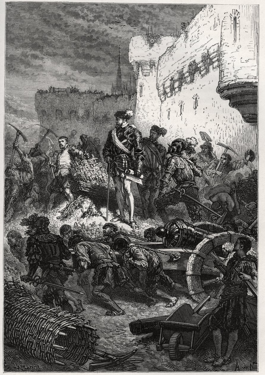 Siège de Metz (1552) - François de Guise et les travaux sur les remparts de Metz - gravure de "L