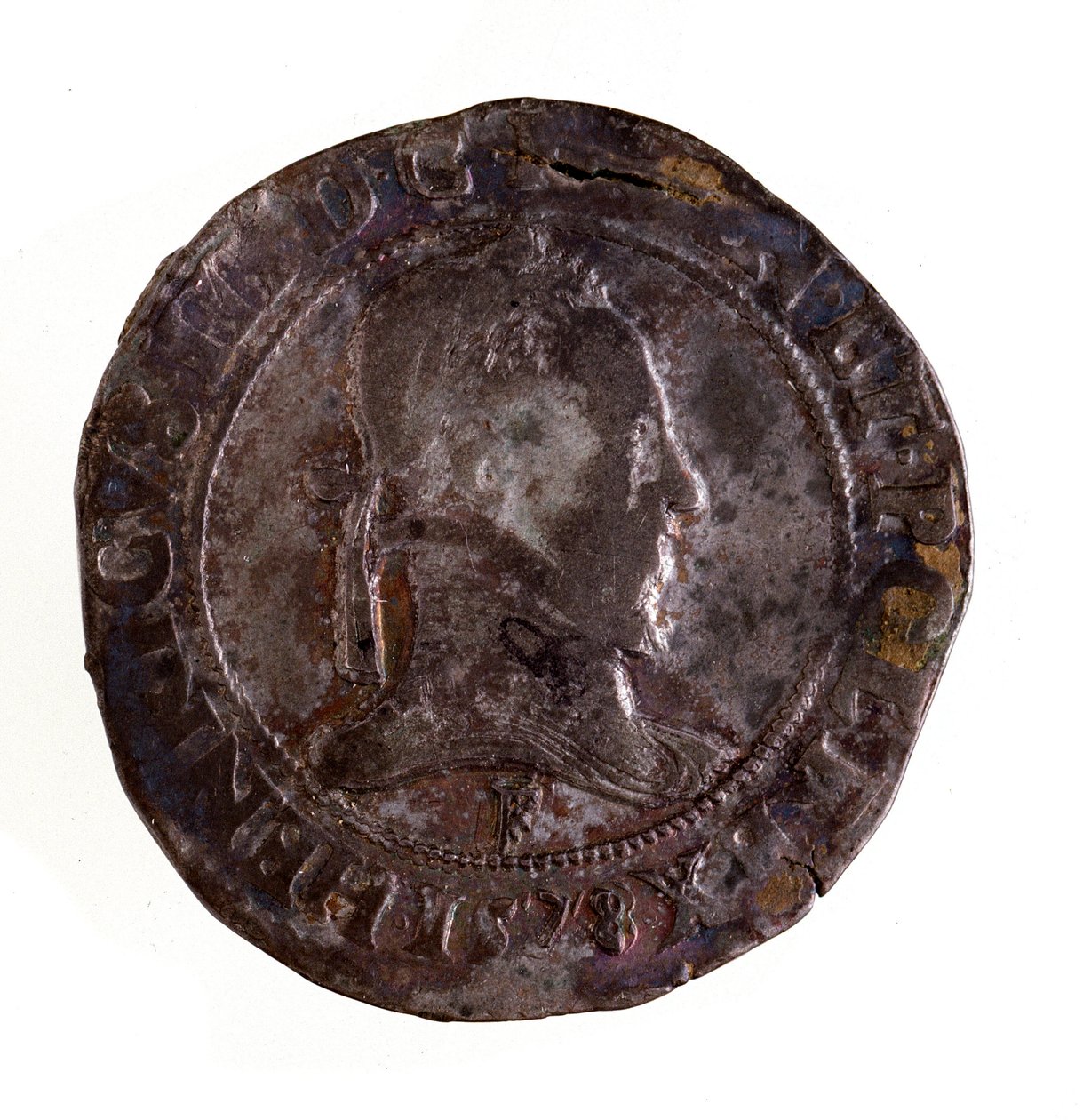 Teston français en argent, règne du roi Henri III de France (1574-1589) Diam. 3,5 cm Naples, musée archéologique - French School