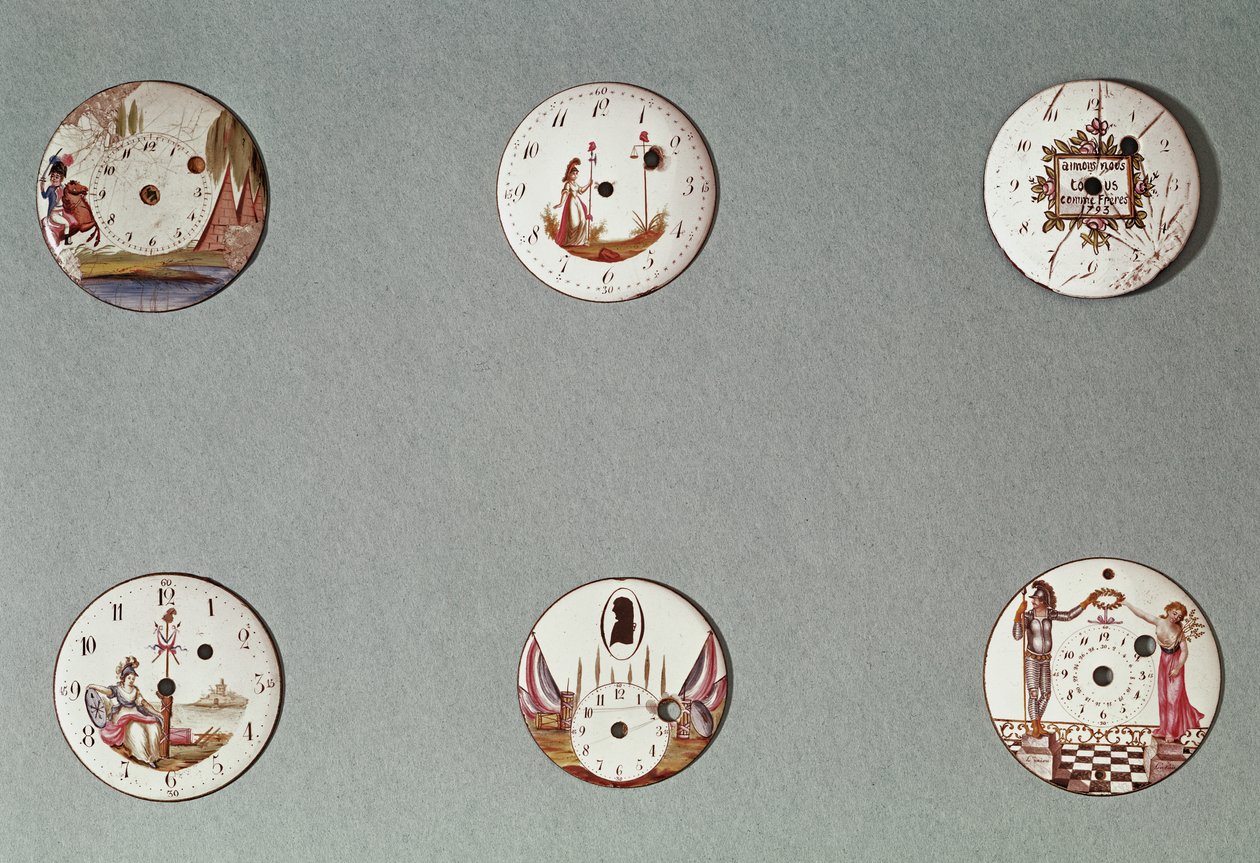 Six montres de poche décorées de symboles révolutionnaires - French School