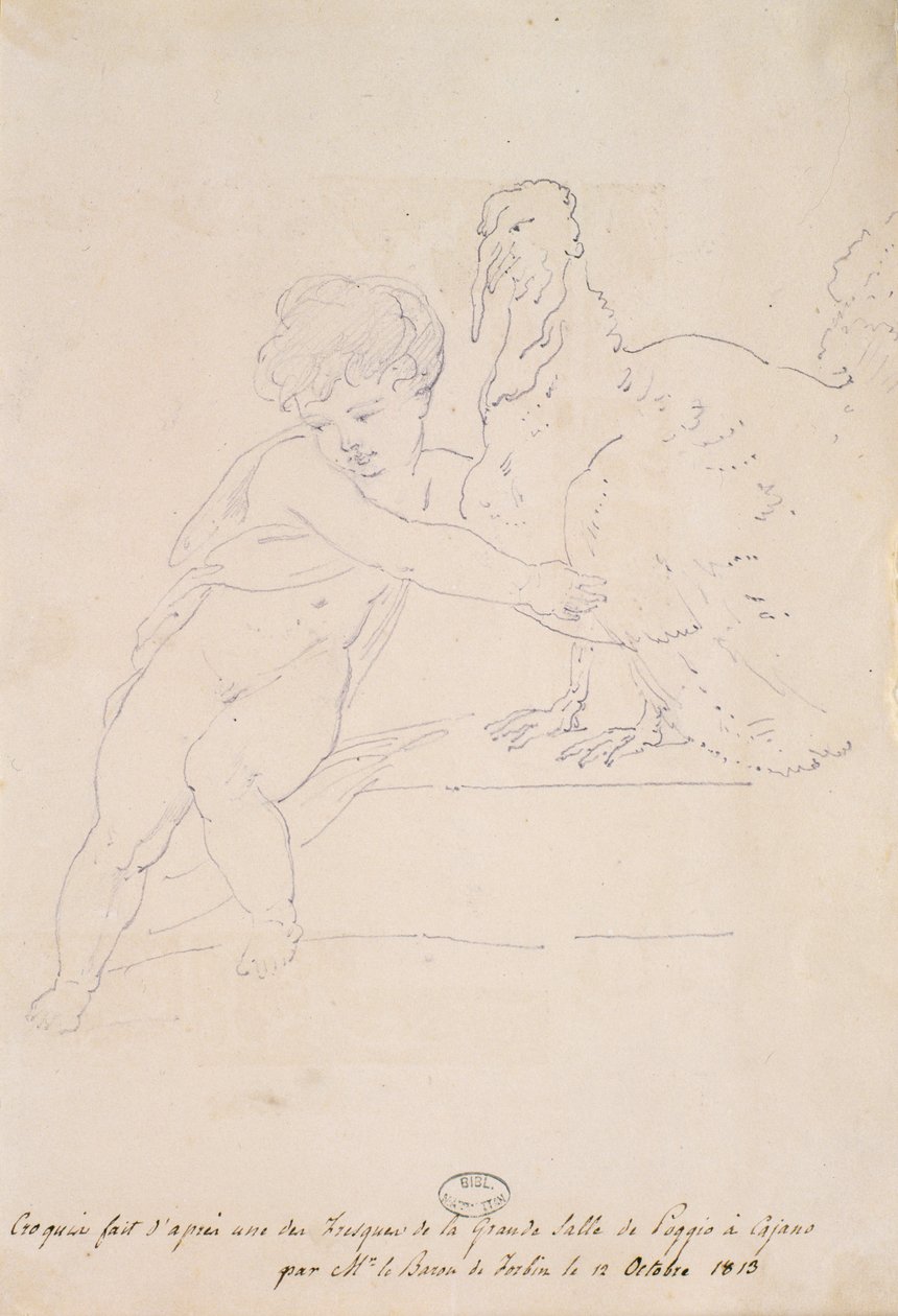 Croquis de la grande salle à Poggio a Caiano, 12 octobre 1813 - French School