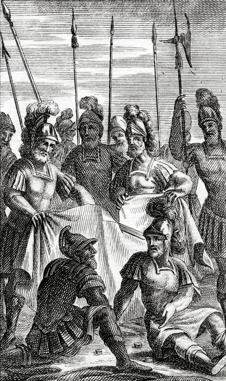 Les soldats tirant au sort pour la division des vêtements de Jésus-Christ (gravure sur cuivre) - French School