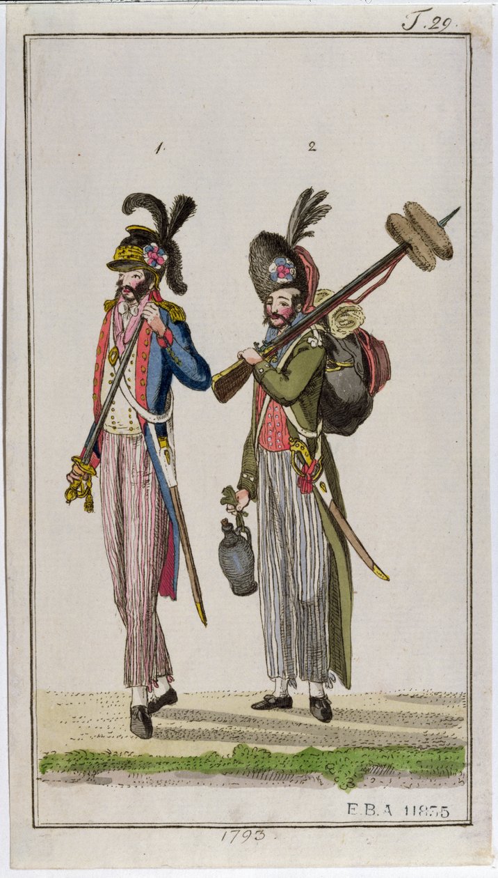 Soldats de la Révolution française portant des baïonnettes en 1793 - French School