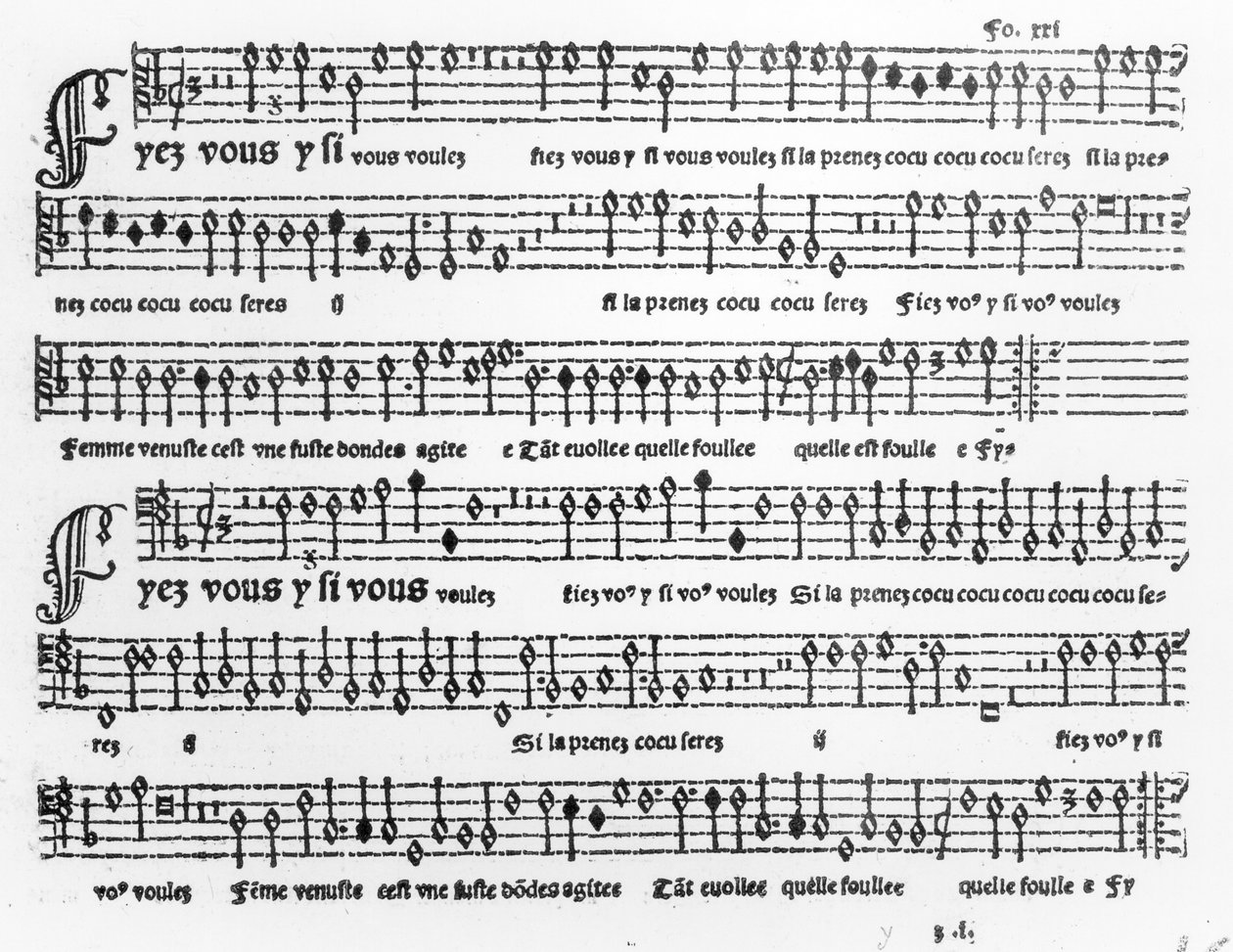 Feuille de chanson extraite des Chansons Musicales publiées par Pierre Attaignant (d.1552) 1535-36 - French School