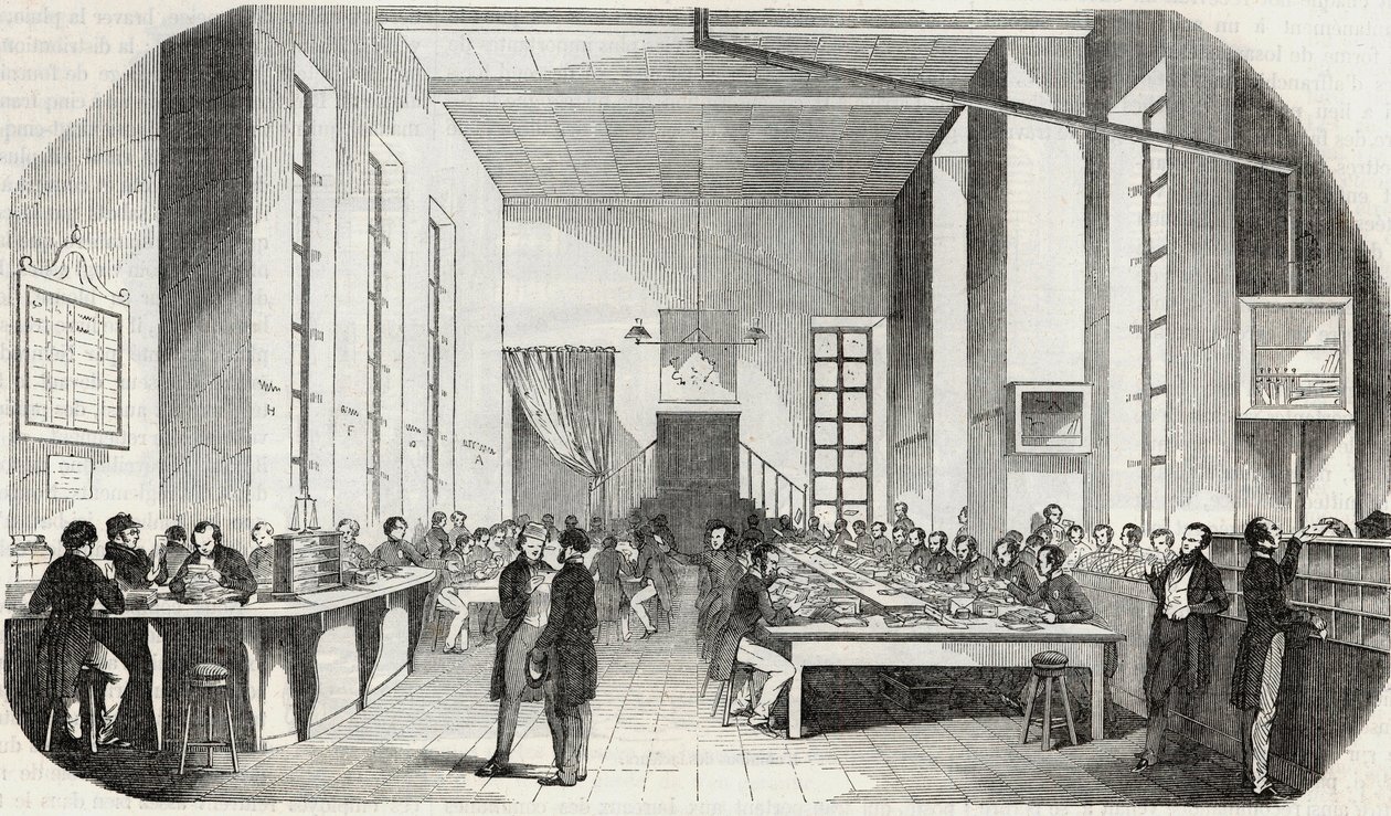 Tri des lettres de Paris - Gravure dans « Tableau-de-Paris » par Edmond Texier 1852 - French School