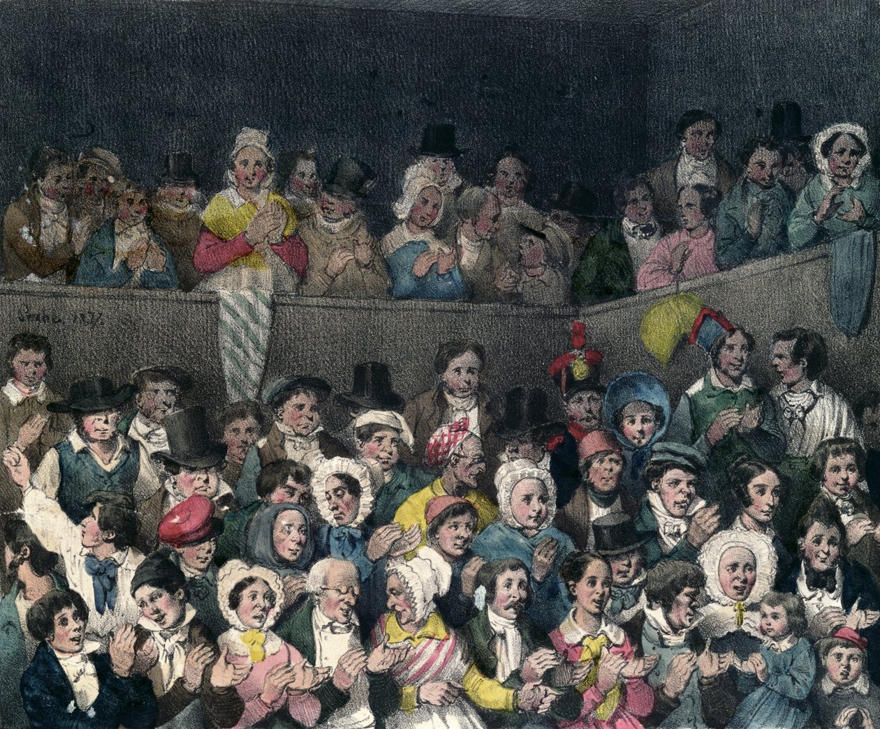 Spectateurs applaudissant au théâtre, gravé par Benard et Frey, 1837 - French School