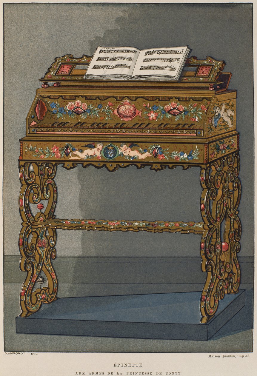 Épinette avec les armoiries de la princesse de Conti, illustration du Dictionnaire de l