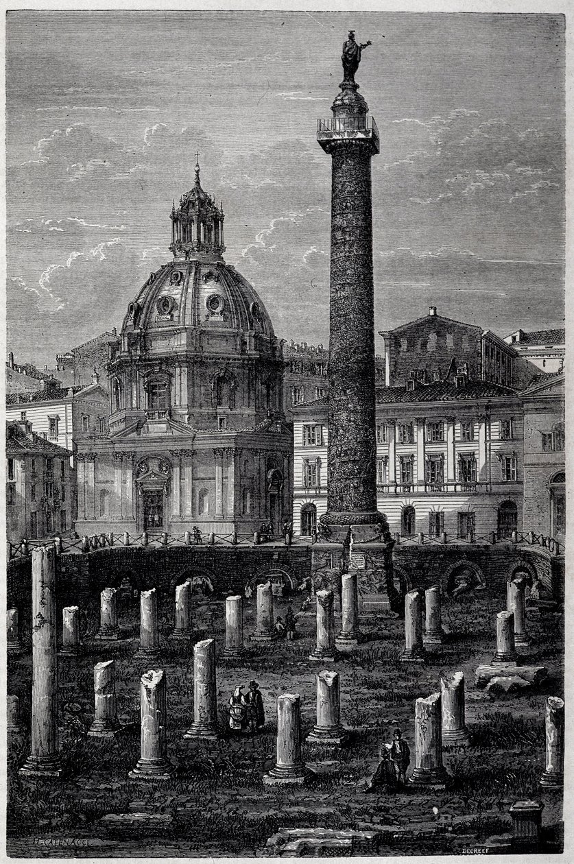 Place et colonne de Trajan (colonne Trajane) (Colonna Traiana) et basilique Ulpienne (voyage de Francis Wey en 1864-1868) - dans «Tour du Monde» 2e semaine 1869 - French School
