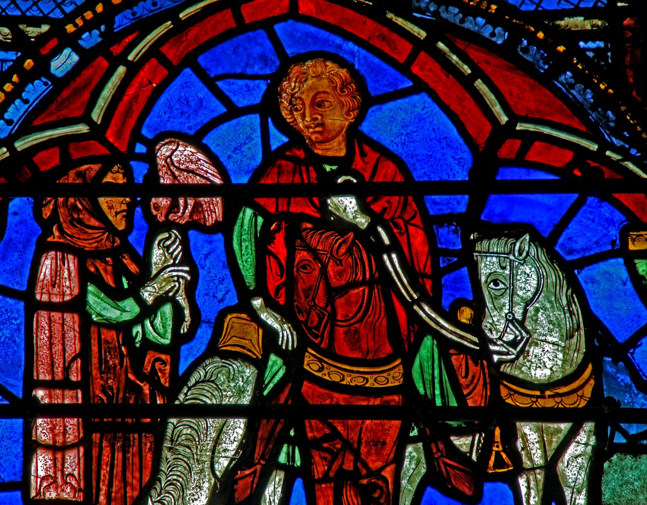 Vitrail de Saint Chéron : chasse au faucon ? - French School