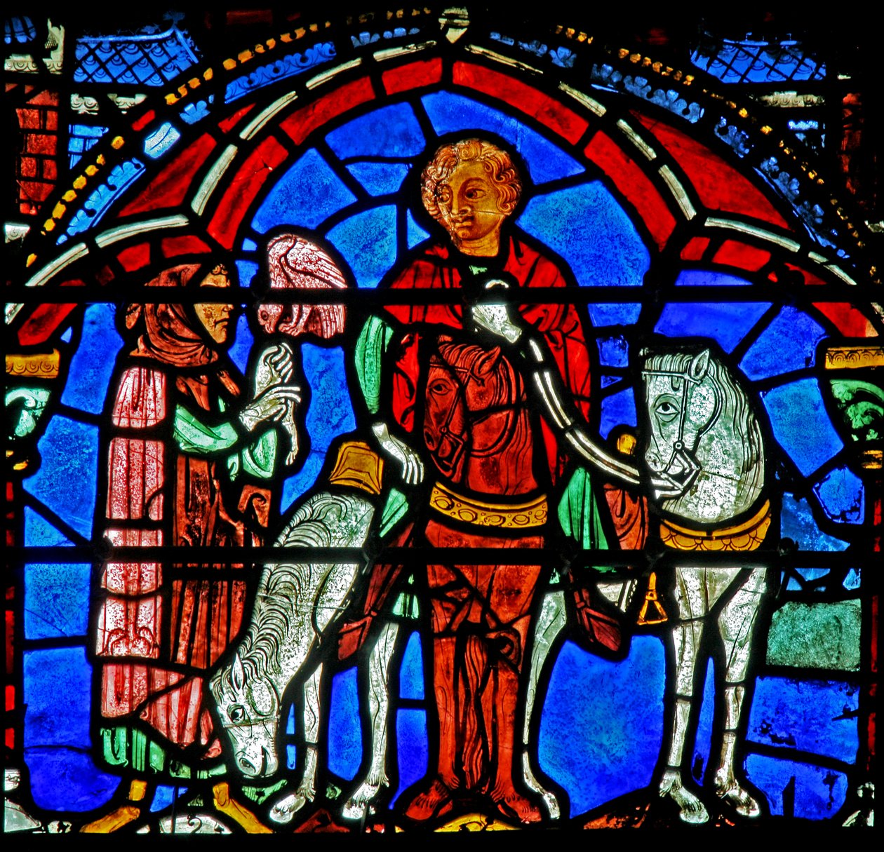 Vitrail de Saint Chéron : chasse au faucon ? - French School