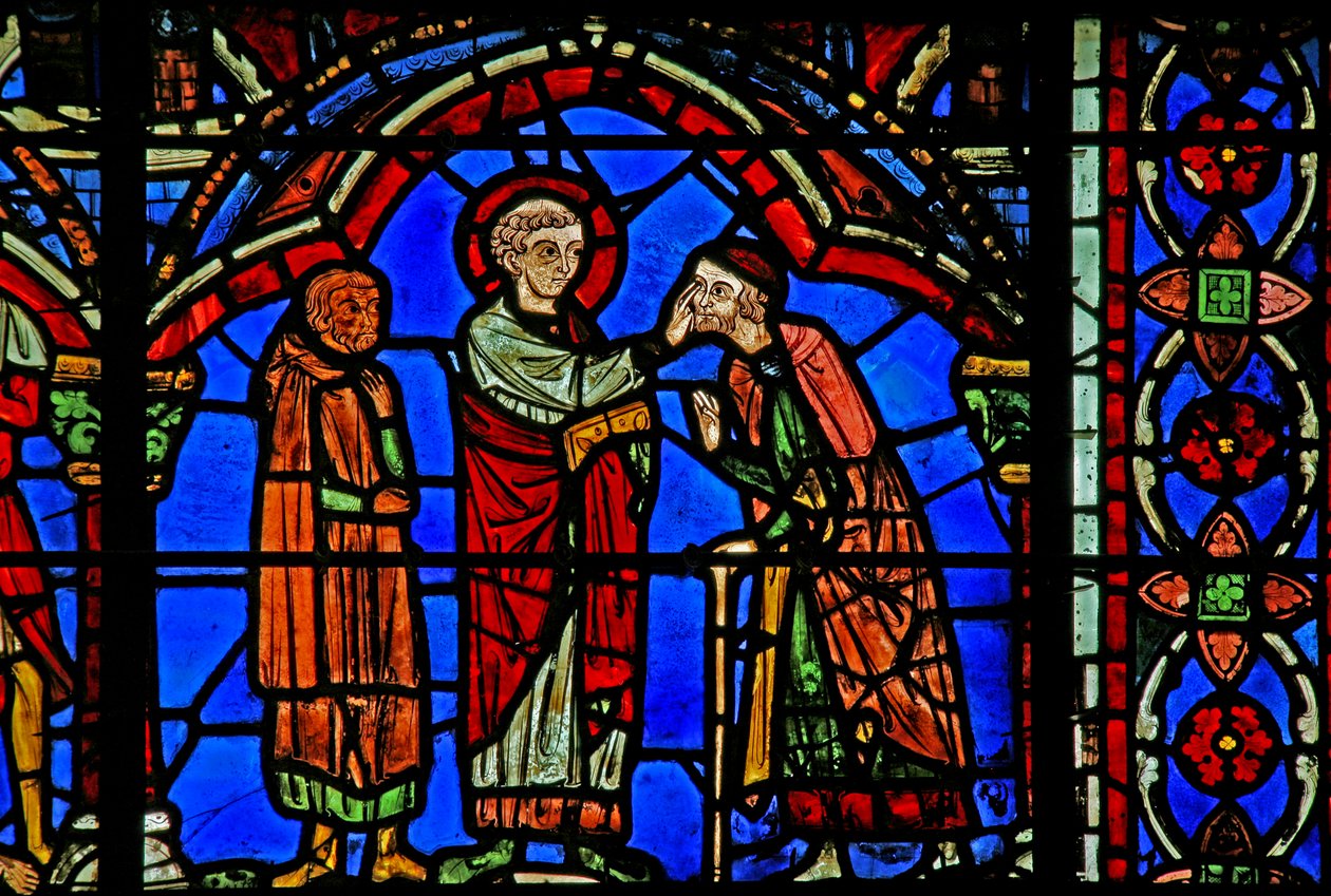 Vitrail de Saint Chéron : guérit une personne aveugle - French School