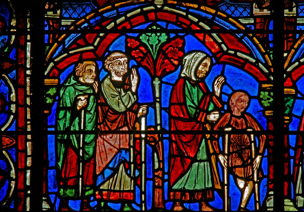 Vitrail de Saint Chéron : les malades à son tombeau - French School