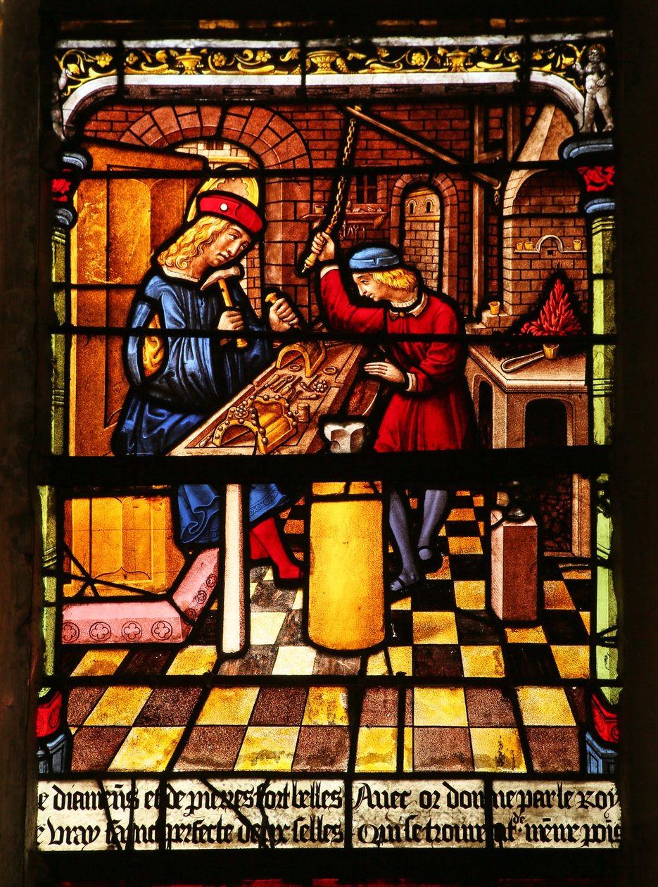 Saint Éloi comme orfèvre avec son apprenti - French School