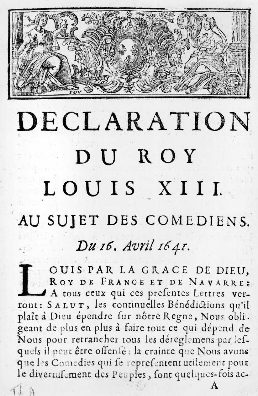 Déclaration de Louis XIII (1601-43) sur les comédiens, 16 avril 1641 - French School