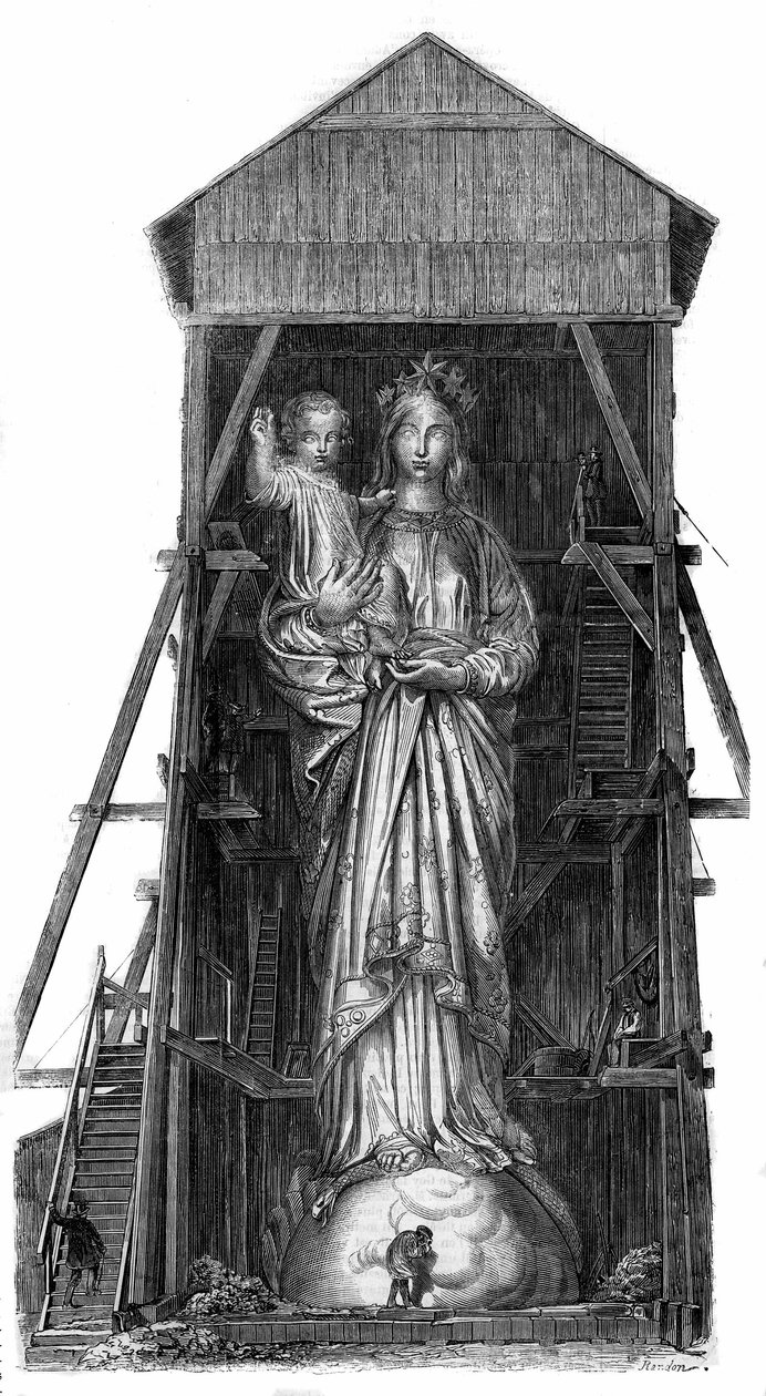 Statue de Notre-Dame de France au Puy-en-Velay (Haute-Loire) : modèle de la statue à fondre à partir du fer des canons pris à Sébastopol. La statue a été achevée en 1860 et mesurait 16m de haut. D