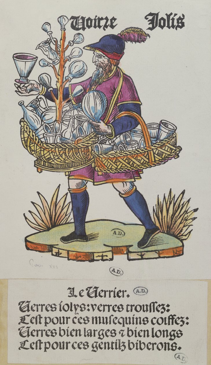 Marchand ambulant vendant de la verrerie, de Cris de Paris, c.1515 - French School