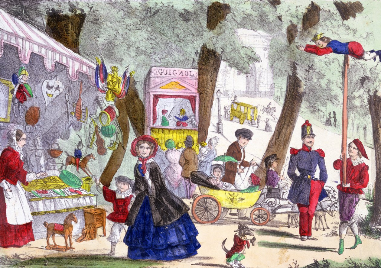 Scènes de rue sur les Champs-Élysées, 19e siècle - French School