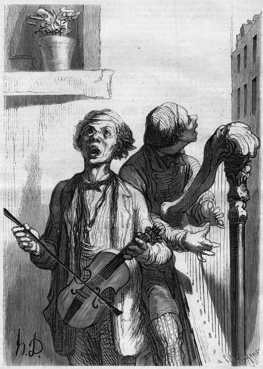 Chanteurs de rue. Caricature par Honoré Daumier (1808-1879). Gravure dans « Le Monde Illustré » n°297 du 20 décembre 1862 - French School