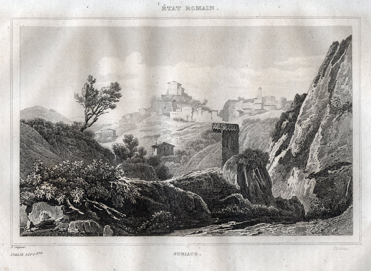 Subiaco Lazio dans la ville métropolitaine de Rome - Gravure de "L