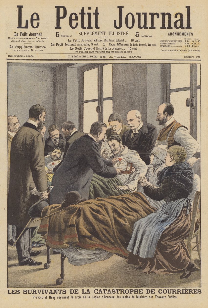 Survivants de la catastrophe de la mine de Courrieres (lithographie couleur) - French School