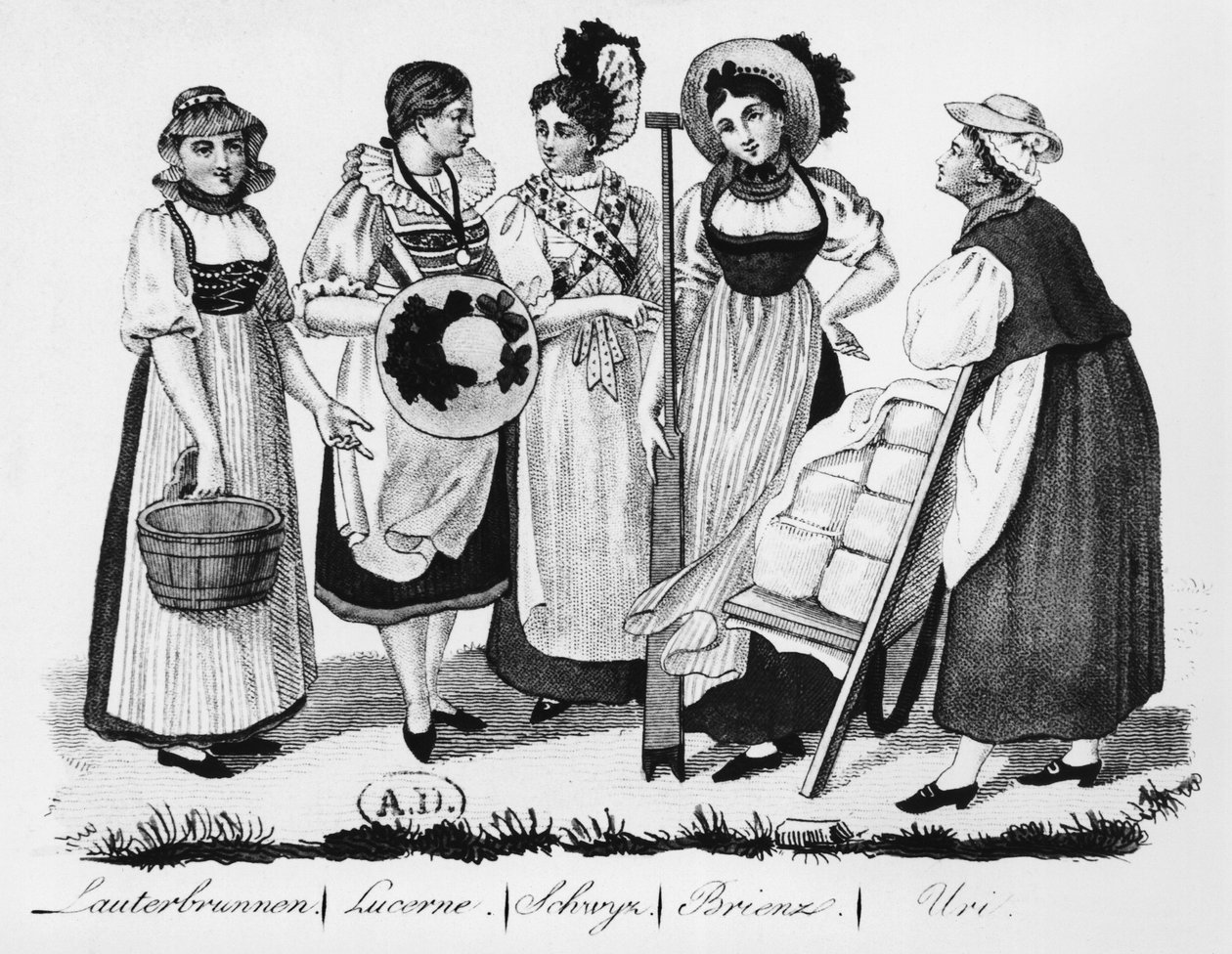 Femmes suisses en costume traditionnel - French School