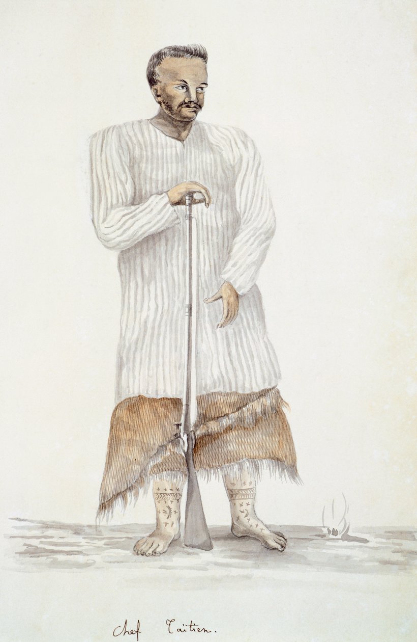 Chef tahitien, illustration du Voyage de Louis I Duperrey - French School