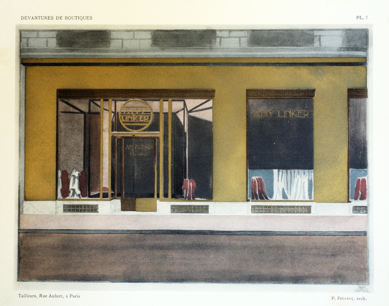 Tailleurs, Planche 7, illustration de Devantures de Boutiques par Louis-Pierre Sezille, Paris, 1927 - French School