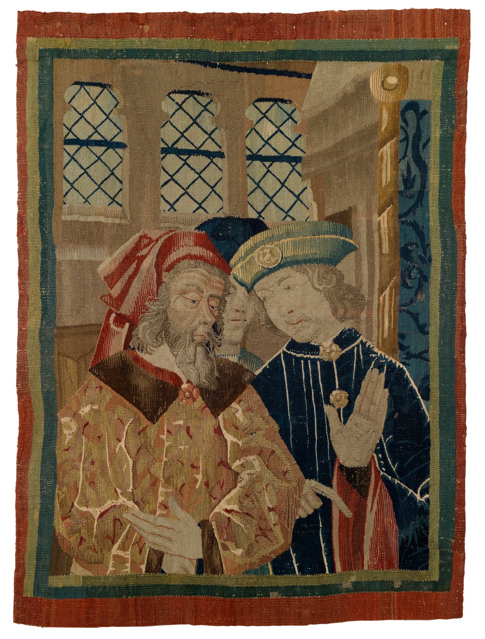 Fragment de tapisserie représentant trois figures - French School