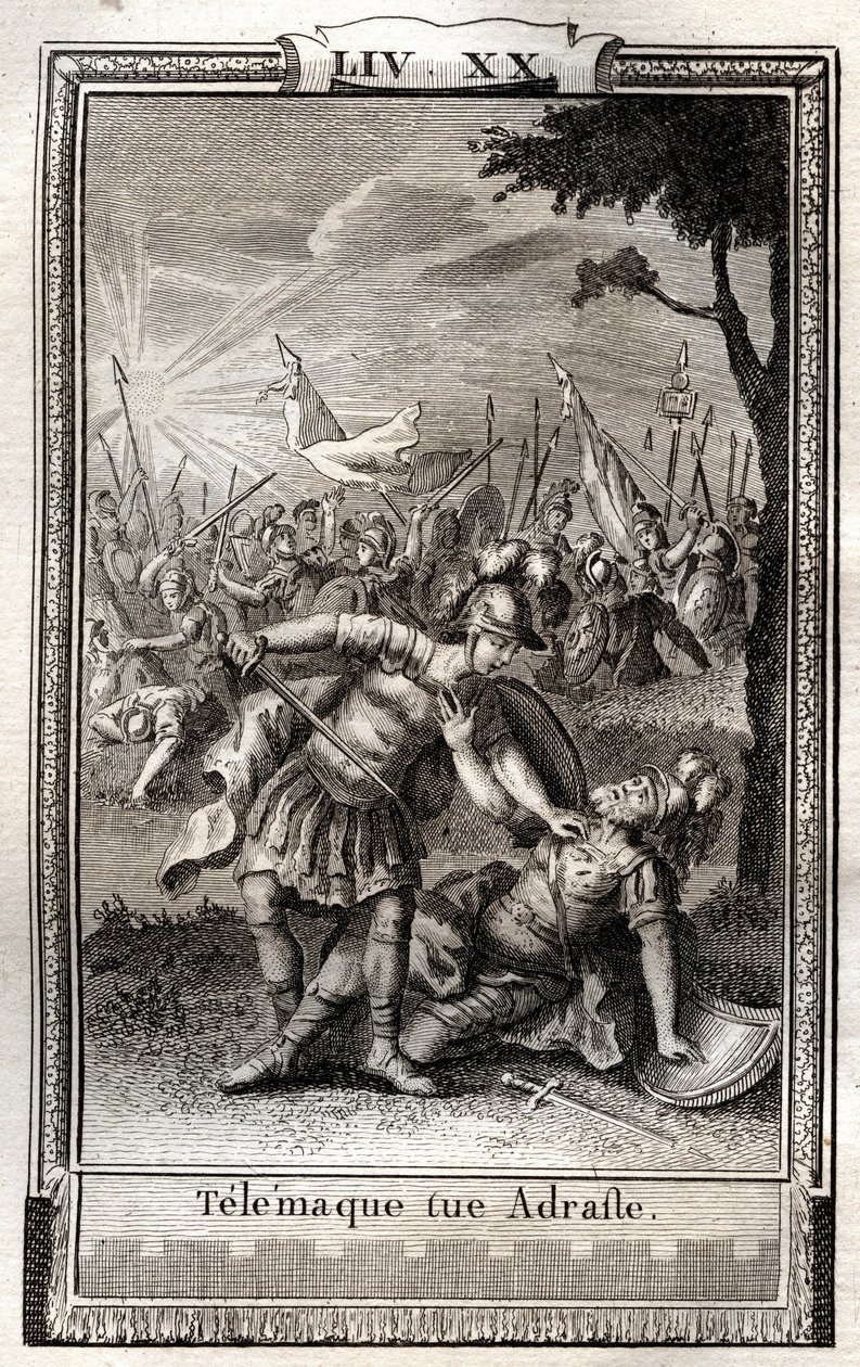 Télémaque tue Adraste - gravure de 1798 par Monnet dans "Les Aventures de Télémaque, fils d