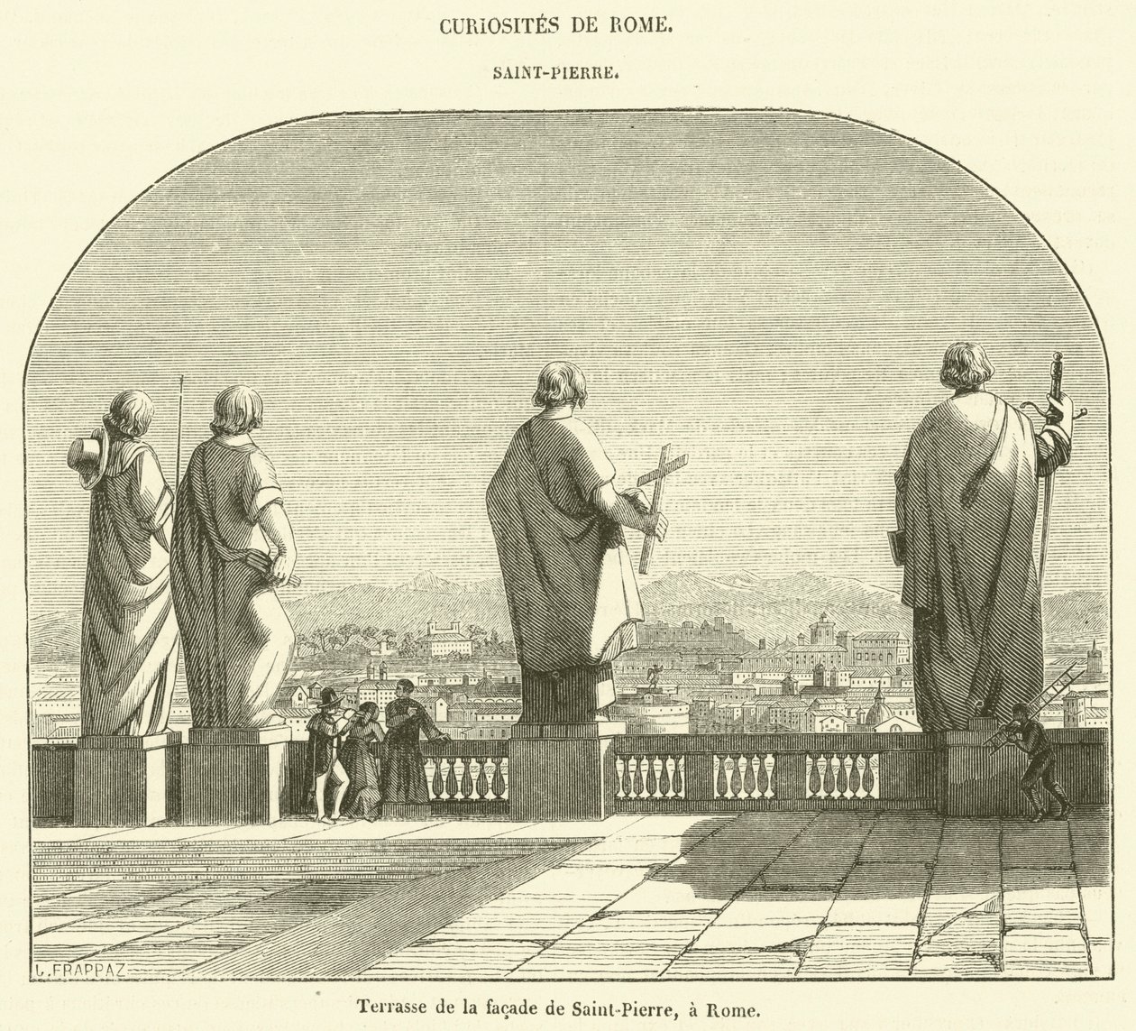 Terrasse de la facade de Saint-Pierre, a Rome (engraving) - French School