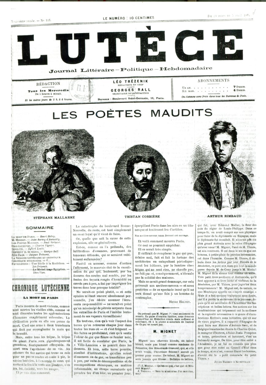 Les Poètes Maudits, couverture du journal Lutèce, 1884 - French School