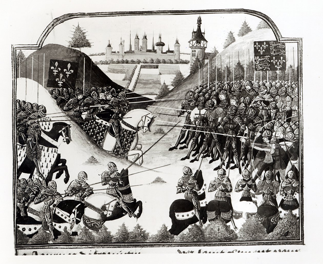 La Bataille de Formigny, 14 avril 1450, ms Fr 2691 fol. 183, de Chronique de Charles VII par Jean Chartier - French School