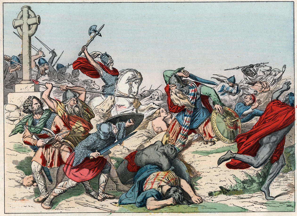 La bataille de Poitiers le 25 octobre 732 remportée par Charles Martel - La bataille de Poitiers, 25 octobre 732, remportée par Charles Martel (688-741) - Gravure de la fin du 19e siècle dans «Nos Gires Nationales - Images et récits» - French School