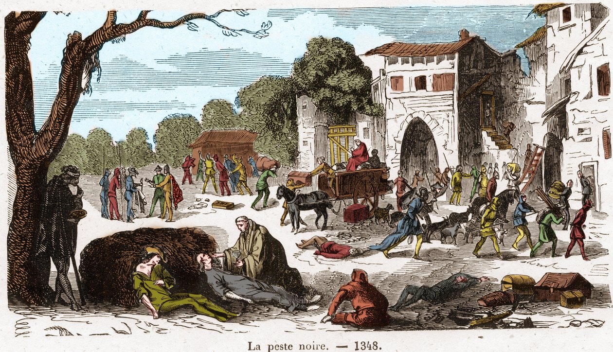 La peste noire en 1348. Gravure dans "Histoire De France En Cent Tableaux" par Paul Lehugeur - 1891 - French School