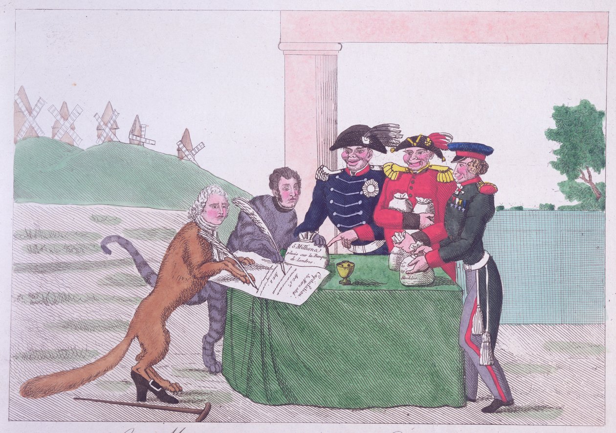 La Capitulation, caricature de Charles Maurice de Talleyrand-Périgord, 30 mars 1814 - French School