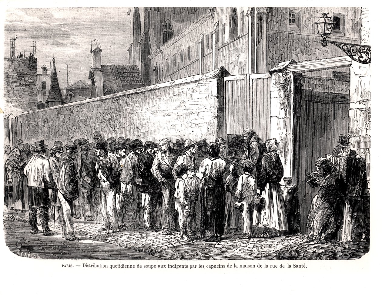 Les Capucins de la rue de la Santé distribuant la soupe quotidienne aux pauvres, de Le Monde Illustré, 1860 - French School