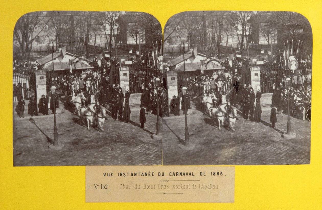 Le Carnaval de 1863 à Paris, le char du bœuf gras quittant l