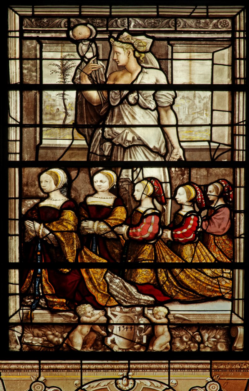 Fenêtre nord de la chapelle : Sainte Agathe avec les filles d