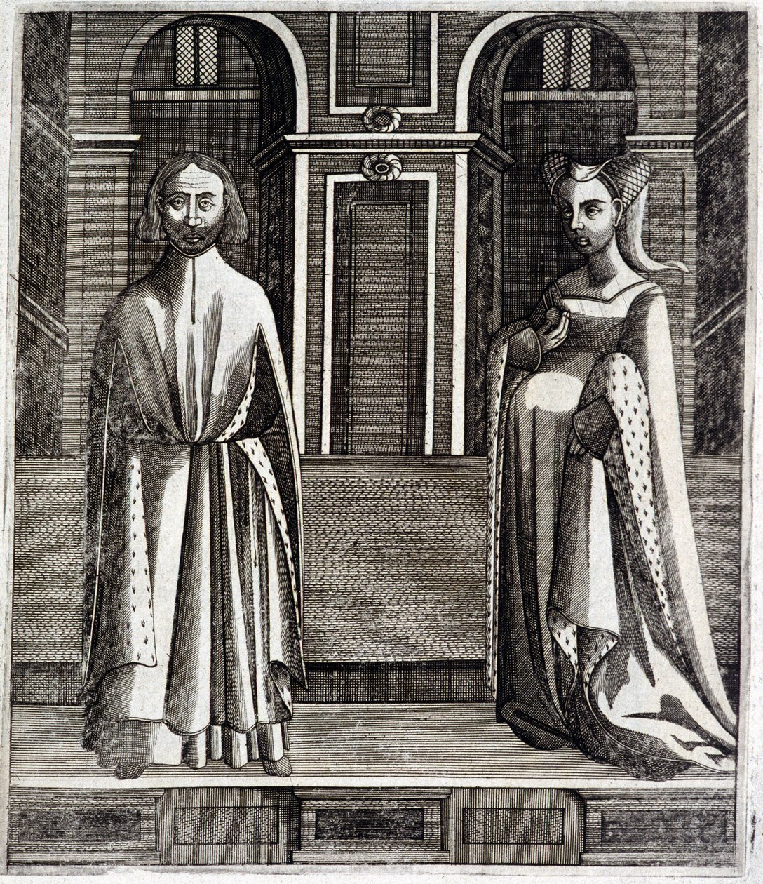 Le Comte de Poitiers et Toulouse Alphonse (1220-1271) et sa femme Jeanne (fille de Raymond VII) (1220-1271) - dans « Histoire des comtes de Toulouse » par Guillaume de Catel, Toulouse - French School