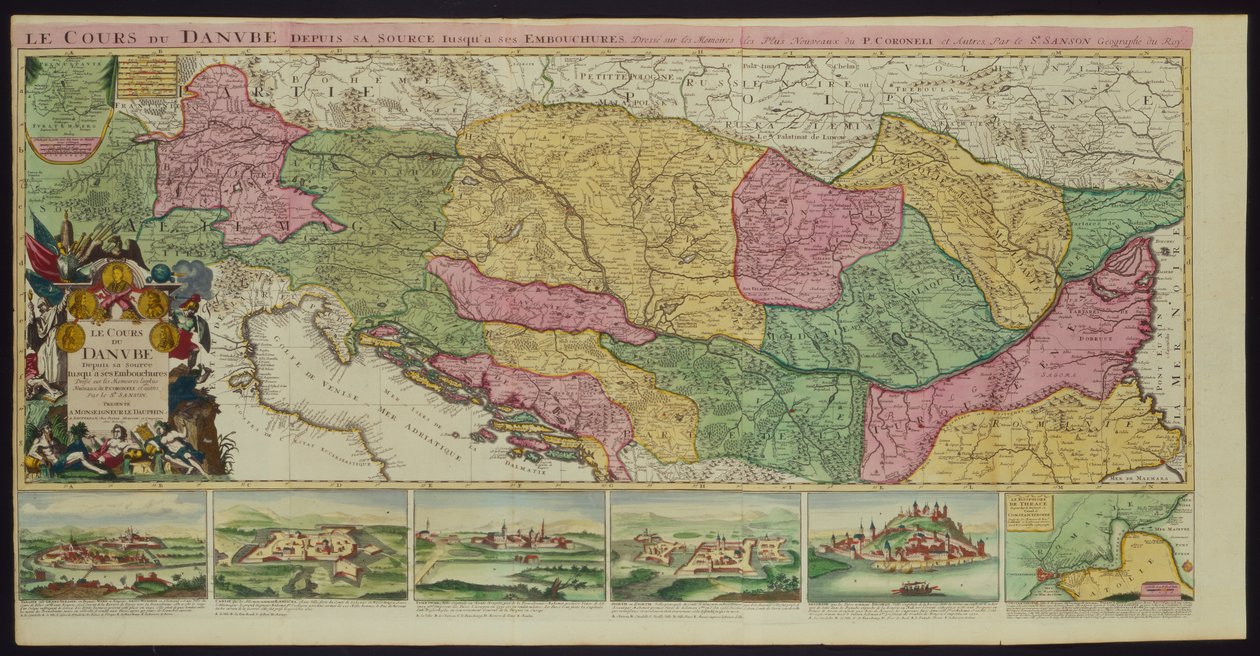 Le Cours du Danube de sa Source à son Embouchure, basé sur les mémoires les plus récents de P. Coroneli et S. Sanson, Géographe du Roi - French School