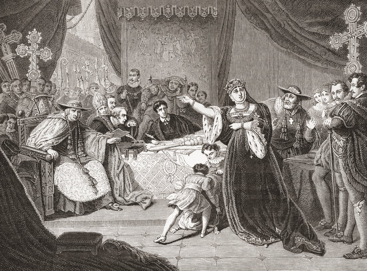 Le Tribunal pour le Procès de la Reine Katharine par George Henry Harlow, représentant Mme Siddons en Reine Katharine dans Henry VIII de Shakespeare. De Histoire des Peintres, École Anglaise, publié en 1867 - French School
